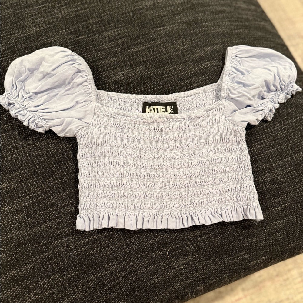 Katie J NYC Sky Blue Smocked Top